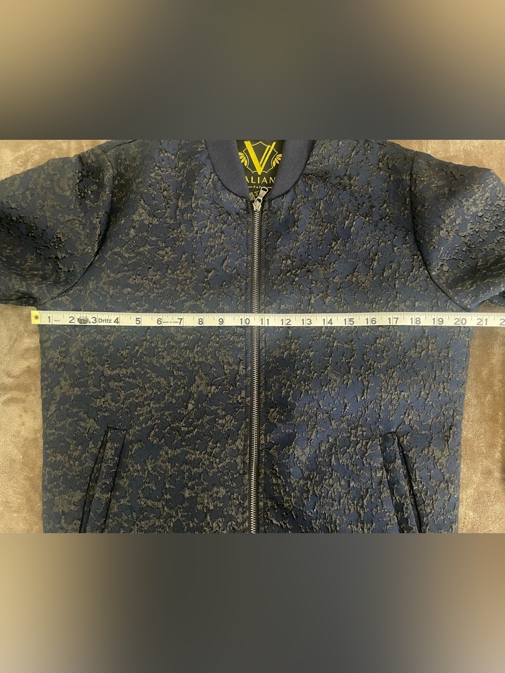 Valiant Navy Jacquard Bomber Jacket with Subtle Sheen - Picture 8 of 11